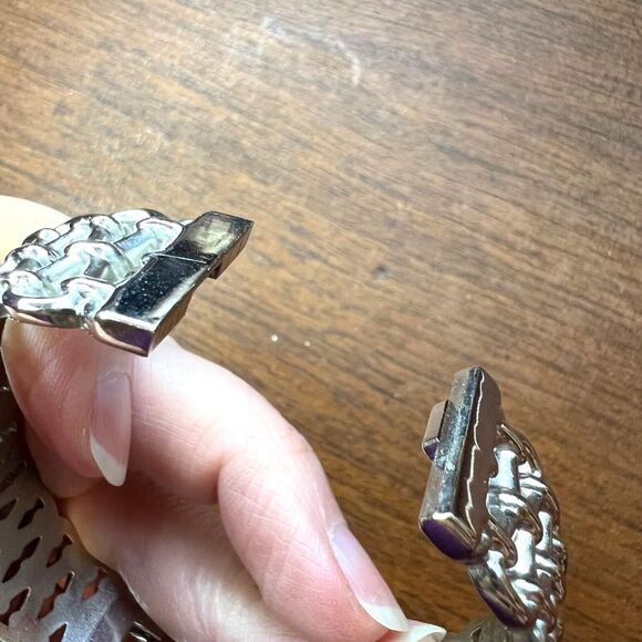 Hinged Woven Cuff Bracelet Statement Jewelry Silver - Picture 8 of 12